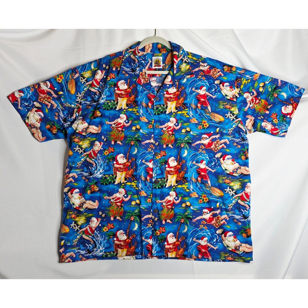 Ugly Christmas 2X Unisex Hawaiian theme Santa buttondown Shirts. Festive MaxBoxr